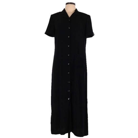 Talbots Dresses & Skirts - Talbots Black Maxi Button Down Dress Black Vintage Shoulder Pads Short Sleeve